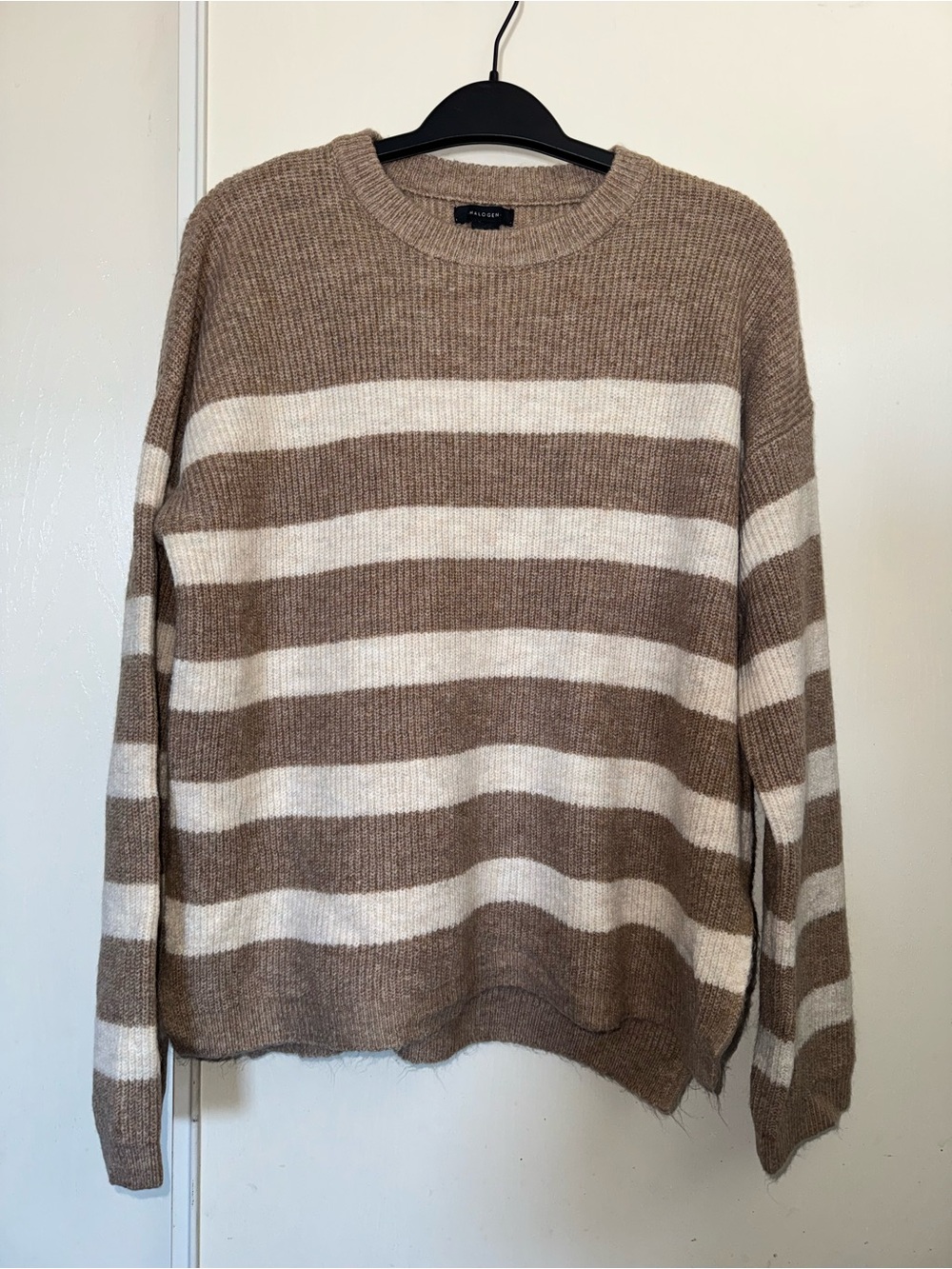 Halogen Brown & Cream Striped Crewneck Sweater
